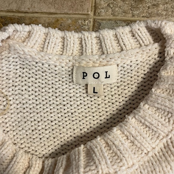 POL Puff Sleeve Ivory Off White Chenille Sweater Women’s Size Large - Picture 3 of 10